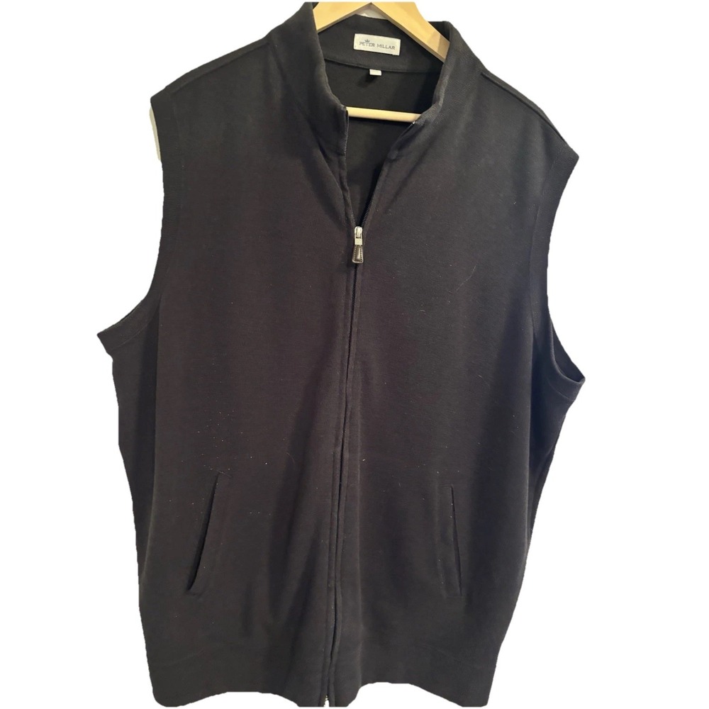 Peter Millar Crown Full Zip Sweater Vest XL Black Fleece Golf Casual Sleeveless